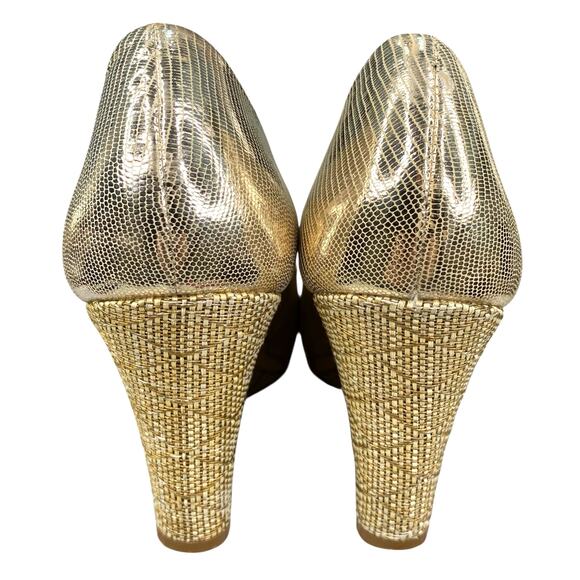 Lilly Pulitzer Women’s Resort Gold Open Toe Wedge Size US 9.5 - Picture 8 of 11